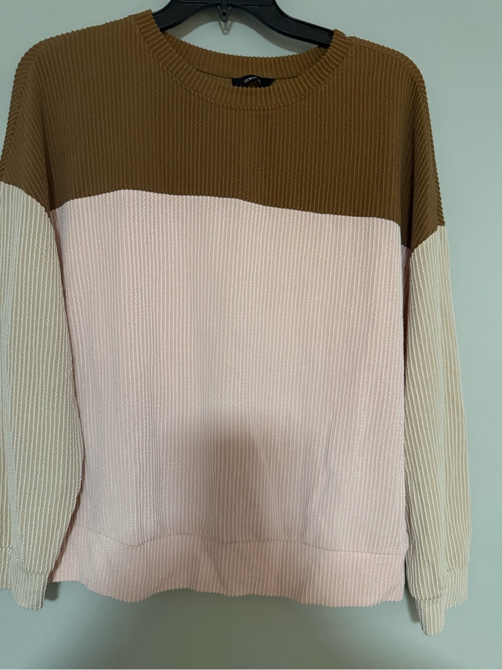 Colorblock Crewneck Sweater in Brown, Light Pink & Cream